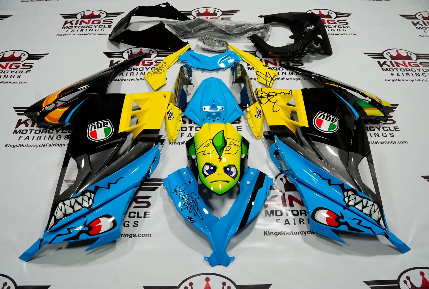 KAWASAKI NINJA 300 Fairings (2013-2017) Blue, Black, Yellow Shark at KingsMotorcycleFairings.com