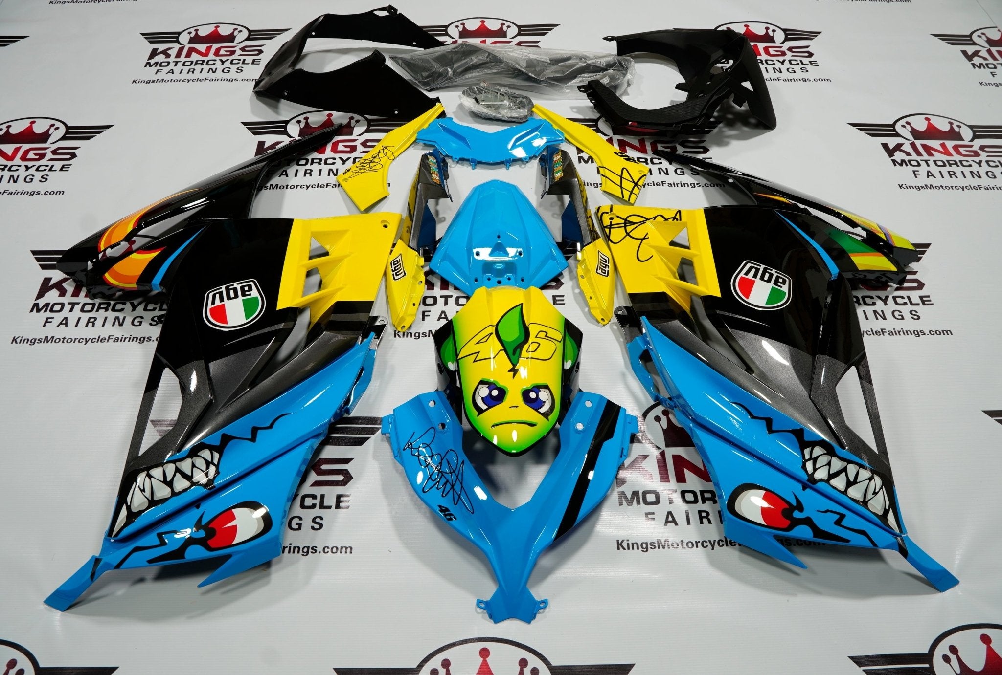 KAWASAKI NINJA 300 Fairings (2013-2017) Blue, Black, Yellow Shark at KingsMotorcycleFairings.com