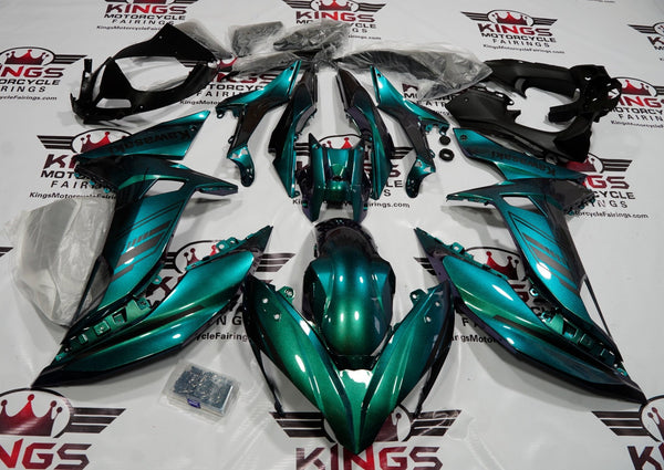 Kawasaki Ninja 650 (2017-2019) Green, Blue & Purple Chameleon & Matte Black Fairing from KingsMotorcycleFairings.com