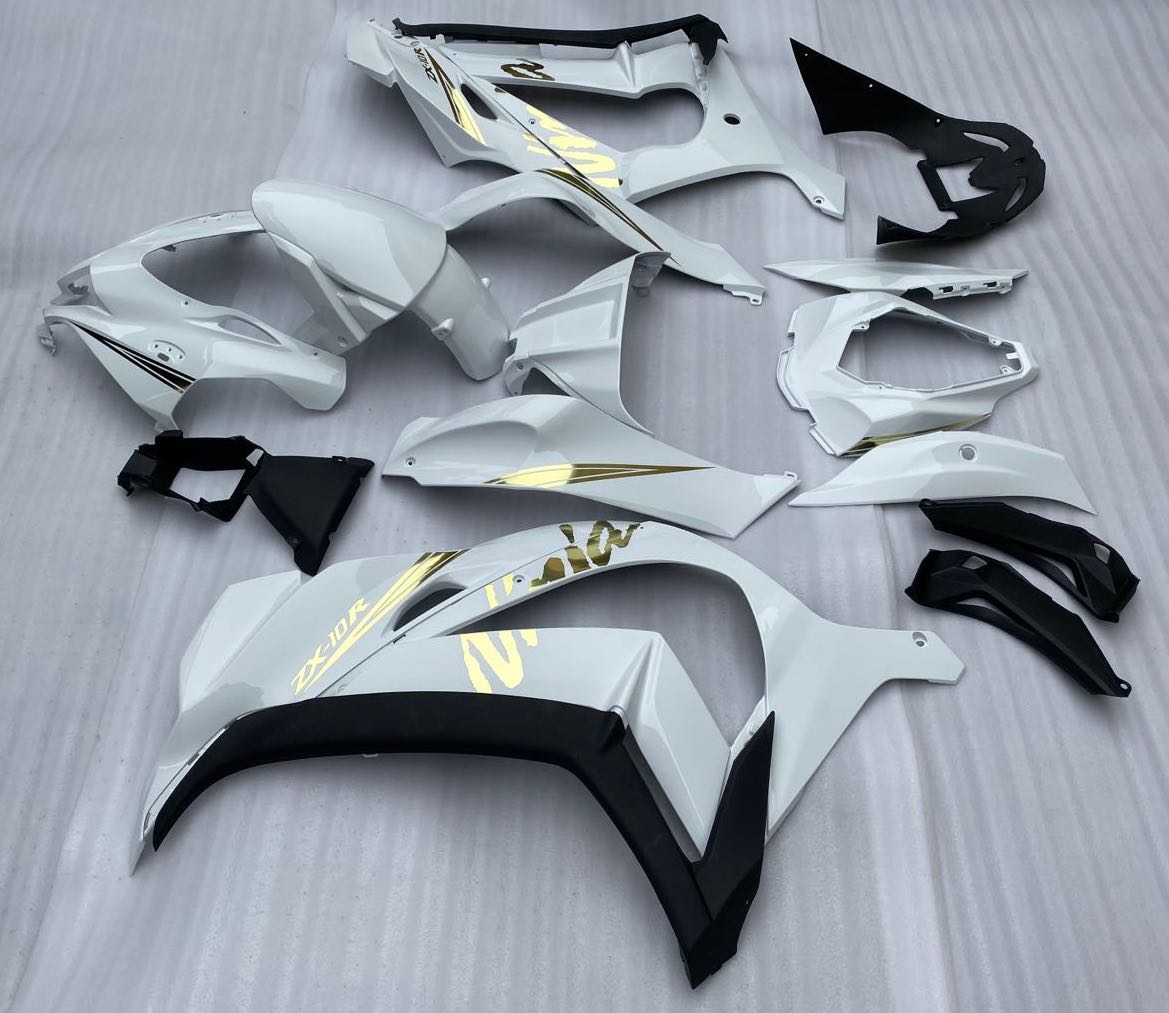 White & Gold Fairing Kit for a 2016, 2017, 2018, 2019 & 2020 Kawasaki Ninja ZX-10R motorcycle
