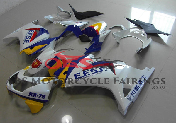 Kawasaki Ninja 250R Fairings (2008-2013) White, Blue, Yellow EFSF at KingsMotorcycleFairings.com
