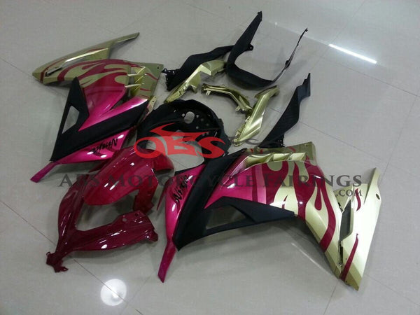 Kawasaki Ninja 300 Fairings (2013-2024) Gold, Pink Flame at KingsMotorcycleFairings.com