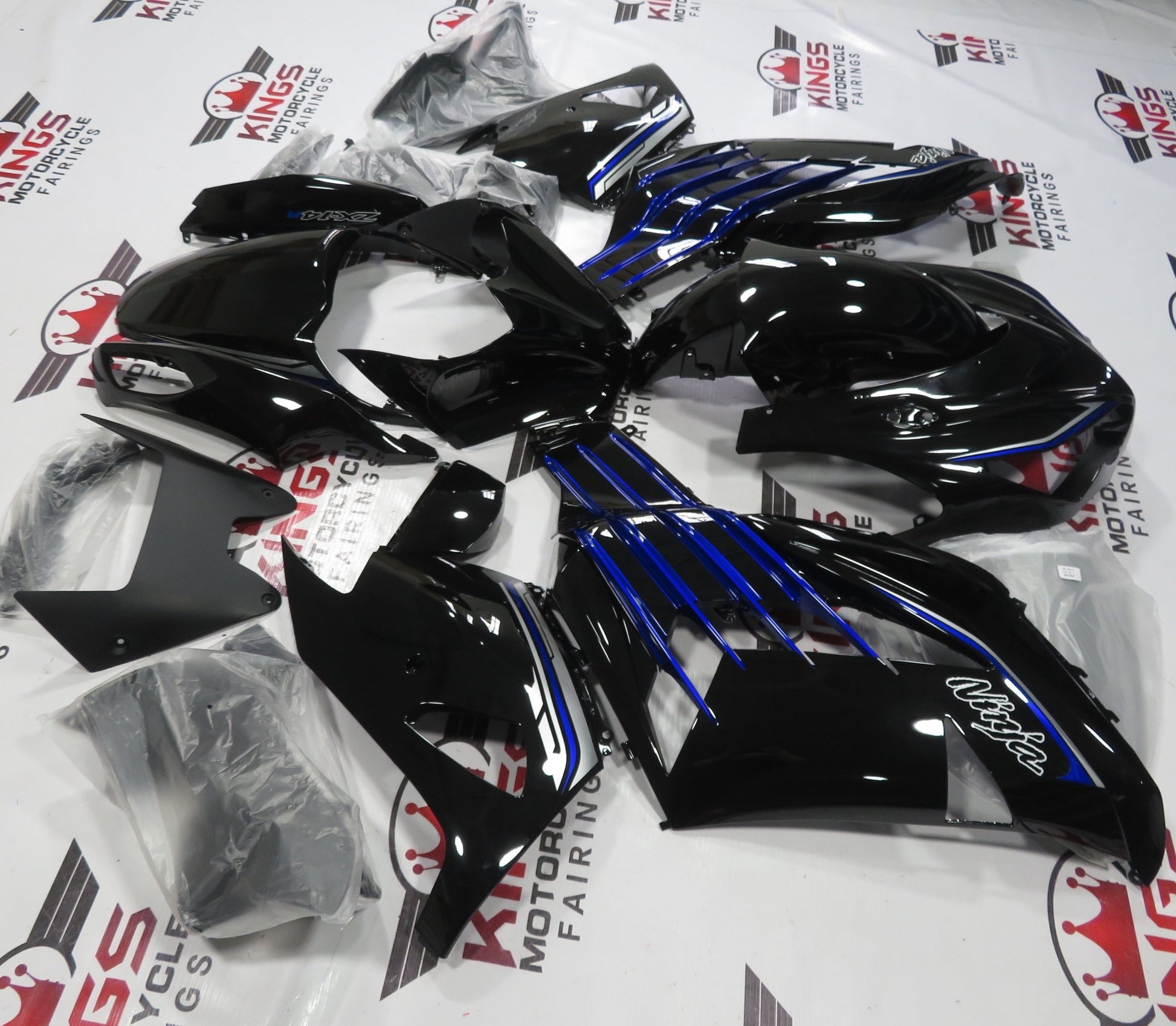 Fairings for Kawasaki Ninja ZX14R (2012-2024) Black, Blue, Silver at KingsMotorcycleFairings.com