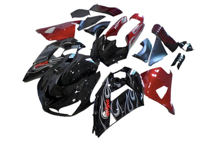 Kawasaki Ninja ZX14R Fairings (2006-2011) Black, Candy Red, Silver Flames at KingsMotorcycleFairings.com