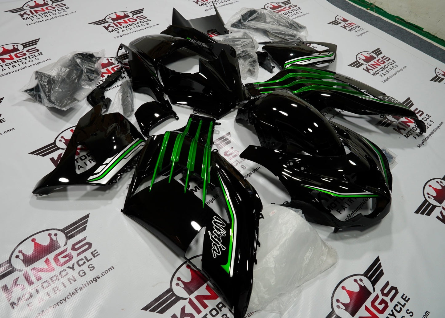 Fairings for Kawasaki Ninja ZX14R (2012-2024) Black, Metallic Green, Silver at KingsMotorcycleFairings.com