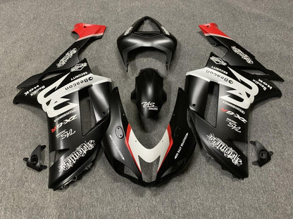 Fairing kit for a Kawasaki Ninja ZX6R 636 (2007-2008) Matte Black, White & Red Beacon from KingsMotorcycleFairings..com