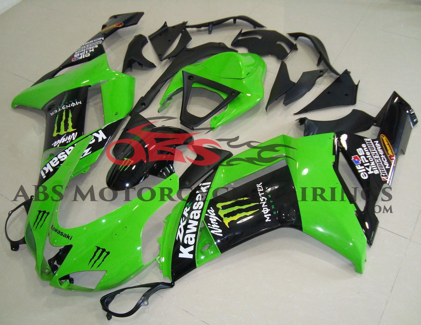 Kawasaki Ninja ZX6R 636 Fairing Kit (2007-2008) Green, Black Monster Energy at KingsMotorcycleFairings.com