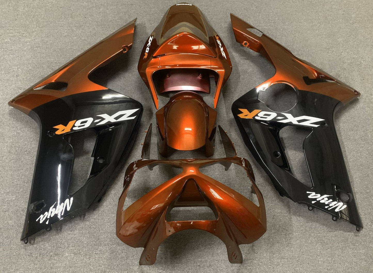Kawasaki Ninja ZX6R 636 Fairings (2003-2004) Candy Orange, Black, White at KingsMotorcycleFairings.com