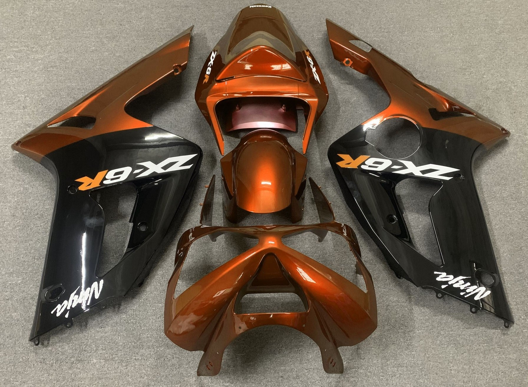 Kawasaki Ninja ZX6R 636 Fairings (2003-2004) Candy Orange, Black, White at KingsMotorcycleFairings.com