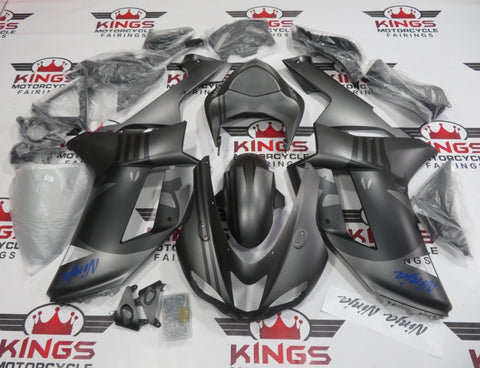 Kawasaki Ninja ZX6R Fairings (2007-2008) Matte Silver, Black, Punisher Skulls at KingsMotorcycleFairings.com