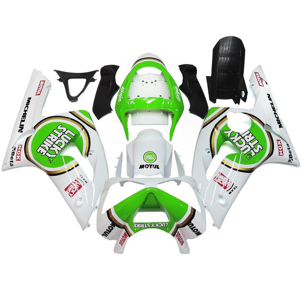 Kawasaki ZX-6R 636 Fairings (2003-2004) White, Green Lucky Strike at KingsMotorcycleFairings.com
