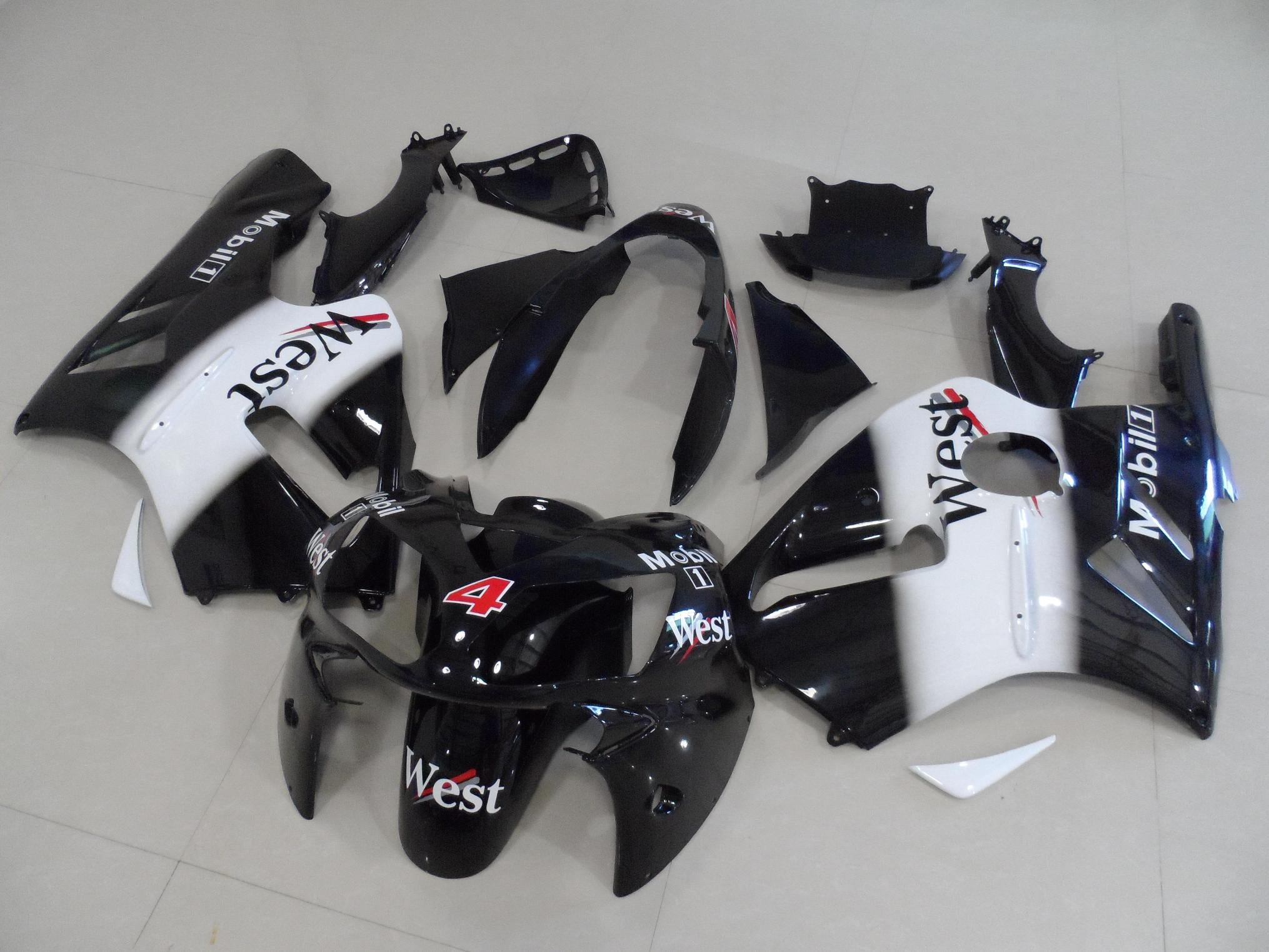 Kawasaki ZX12R Fairings (2002-2006) Black, White, Red West Mobil #4 at KingsMotorcycleFairings.com