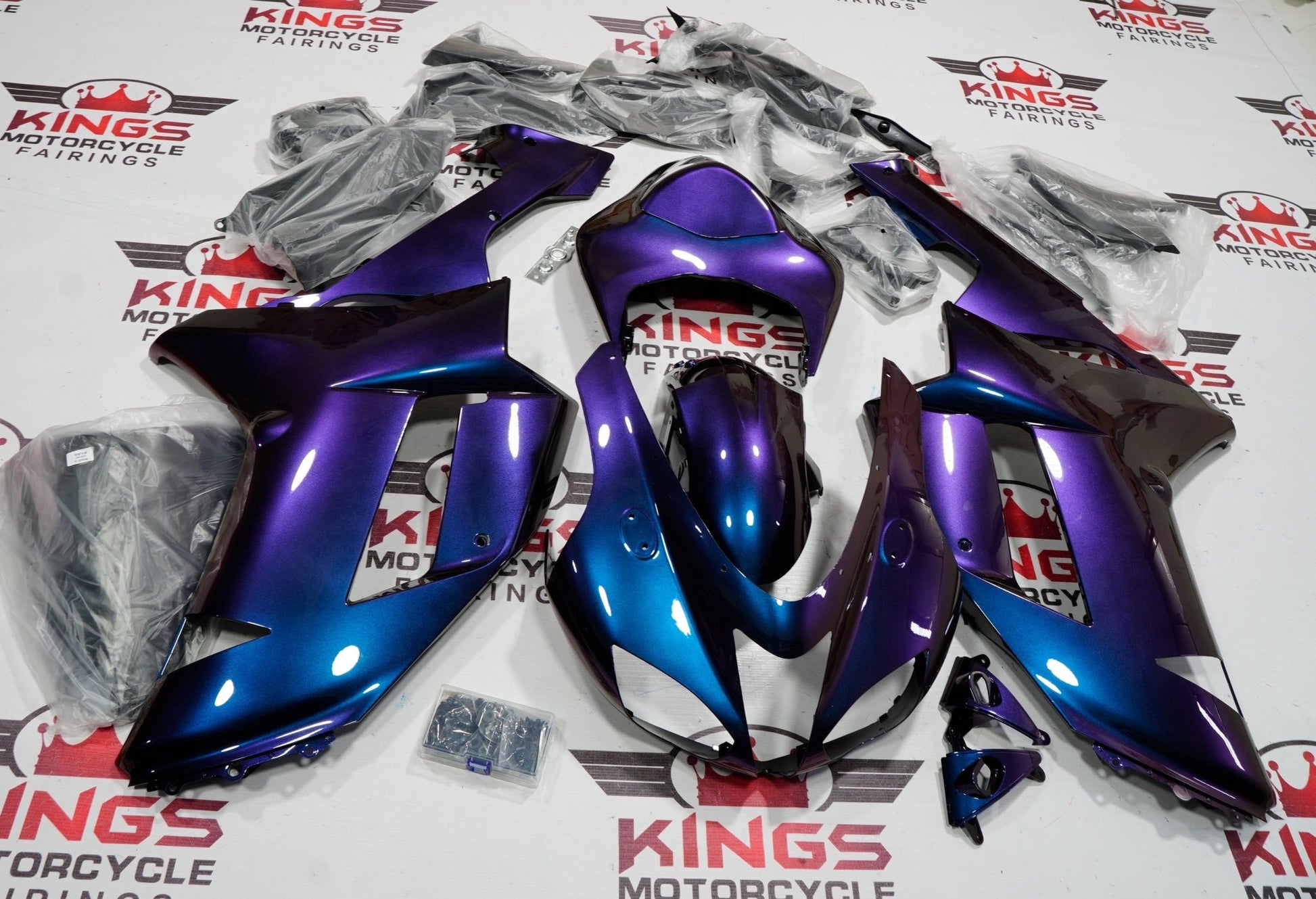 Kawasaki ZX6R 636 (2007-2008) Purple, Blue Chameleon Fairings at KingsMotorcycleFairings.com