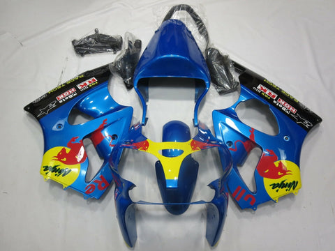 Kawasaki ZX6R 636 Fairings (2000-2002) Blue Red Bull from KingsMotorcycleFairings.com