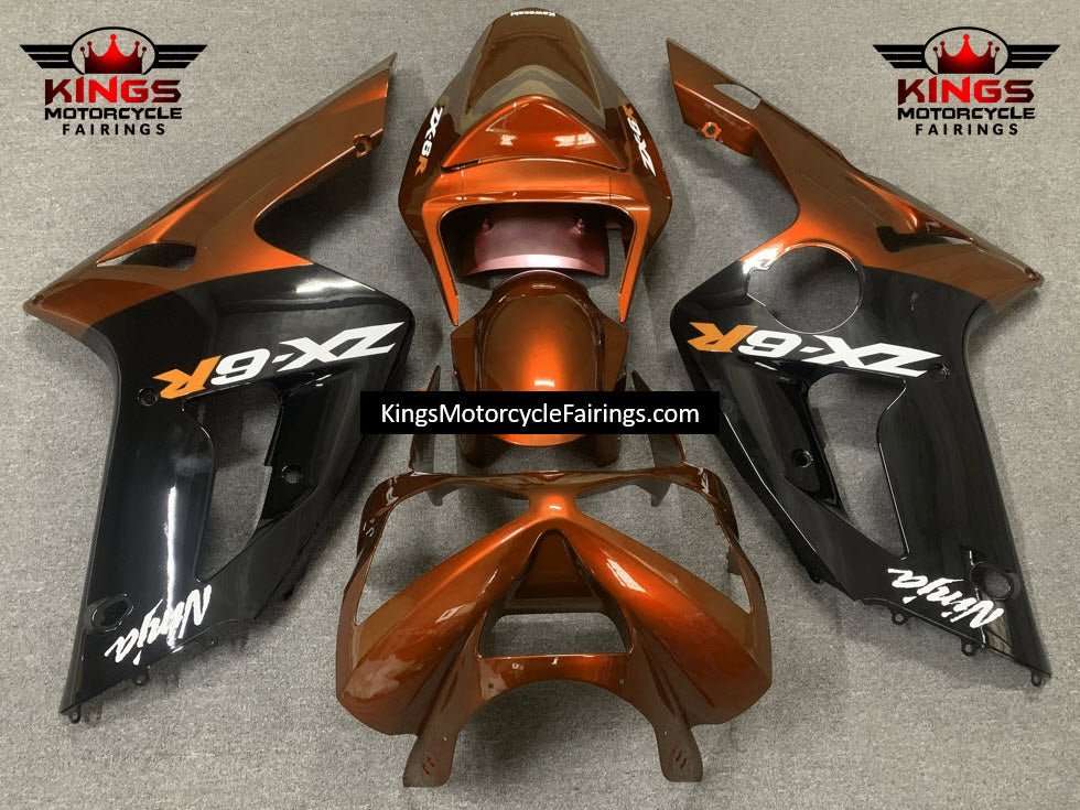 Kawasaki ZX6R 636 Fairings (2003-2004) Candy Orange, Black, White at KingsMotorcycleFairings.com