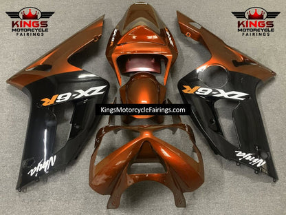 Kawasaki ZX6R 636 Fairings (2003-2004) Candy Orange, Black, White at KingsMotorcycleFairings.com