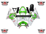 Kawasaki ZX6R 636 Fairings (2003-2004) White, Green Lucky Strike at KingsMotorcycleFairings.com