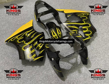 Kawasaki ZX6R Fairings (2000-2002) Black, Yellow Flames at KingsMotorcycleFairings.com