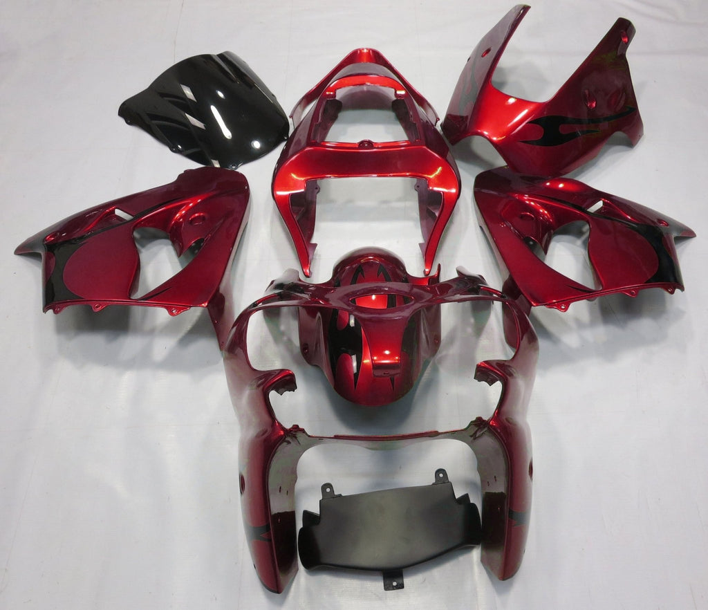 Fairings | Kawasaki ZX6R (2000-2002) Candy Red, Black Tribal