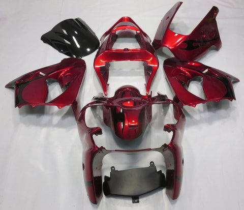 Kawasaki ZX6R Fairings (2000-2002) Candy Red, Black Tribal at KingsMotorcycleFairings.com
