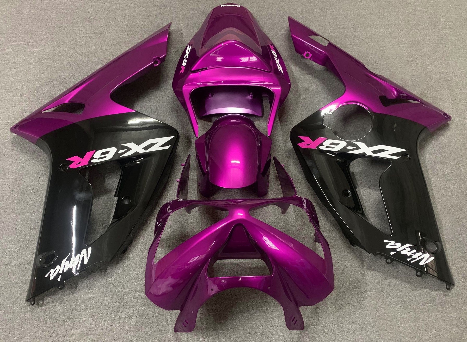 Kawasaki ZX6R Fairings (2003-2004) Pink, Black, White from KingsMotorcycleFairings.com