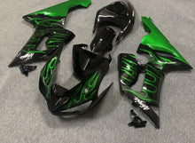 Kawasaki ZX6R Fairings (2005-2006) Black, Green Flames at KingsMotorcycleFairings.com