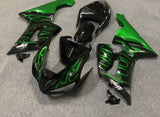 Kawasaki ZX6R Fairings (2005-2006) Black, Green Flames at KingsMotorcycleFairings.com