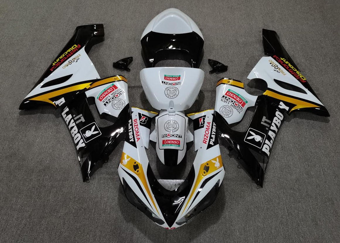 Kawasaki ZX6R 636 Fairings (2005-2006) White, Black Playboy