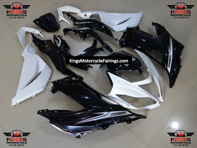 Kawasaki ZX6R Fairings (2013-2018) White Gloss, Black at KingsMotorcycleFairings.com