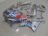Kawasaki ZZR400 Fairing set (1993-2007) Silver, Blue Flames at KingsMotorcycleFairings.com