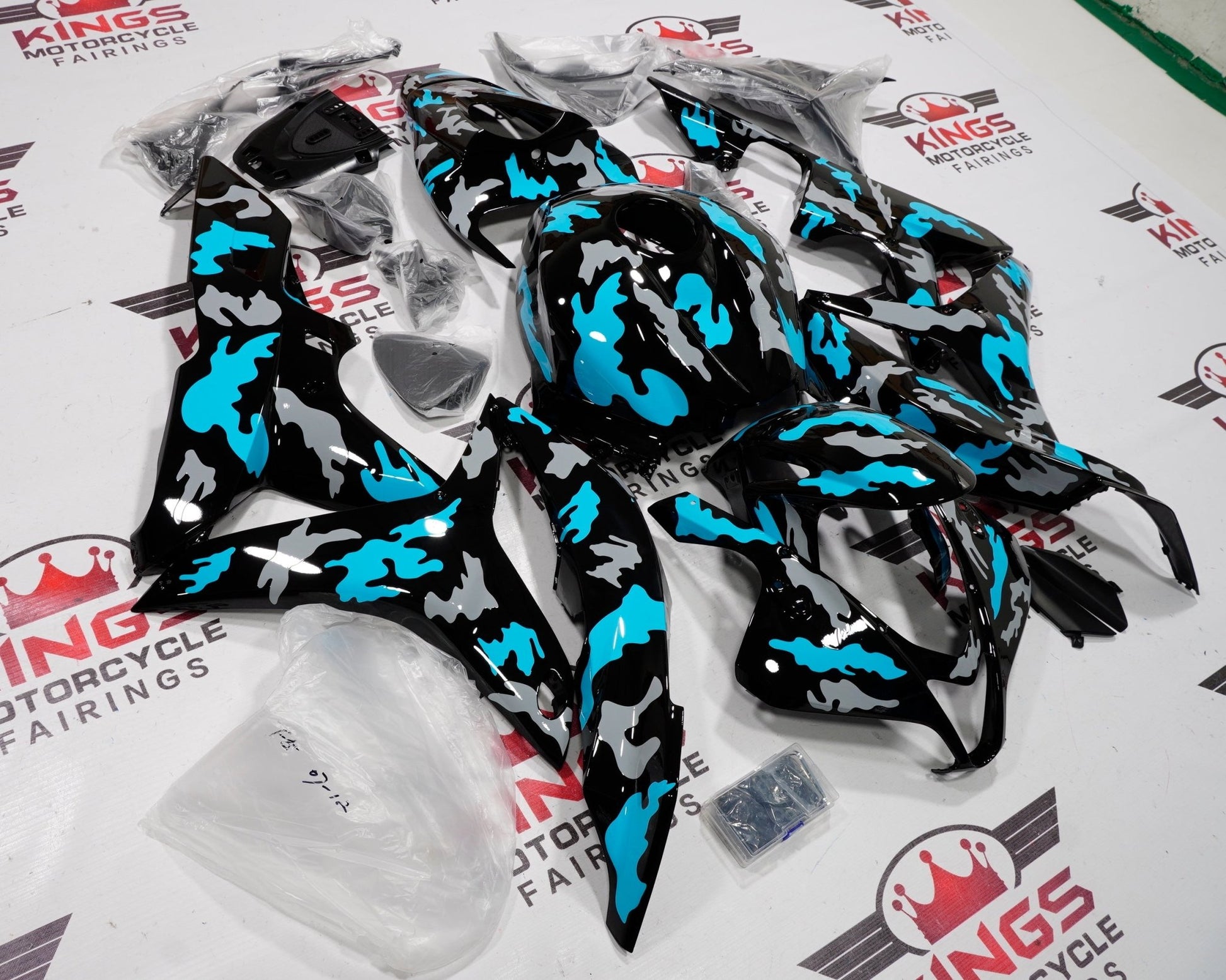 HONDA CBR600RR (2007-2008) BLACK, GRAY & LIGHT BLUE CAMOUFLAGE FAIRINGS at KingsMotorcycleFairings.com