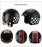 Matte Black, Red and White Checkered Retro Motorcycle Helmet is brought to you by KingsMotorcycleFairings.com