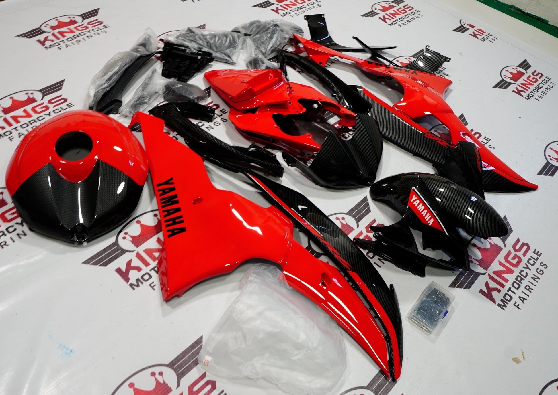 Yamaha YZF-R6 (2008-2016) Faux Carbon Fiber, Red & Black Fairings - KingsMotorcycleFairings.com