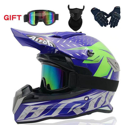 Motocross Helmet - Blue, Green & Gray at KingsMotorcycleFairings.com