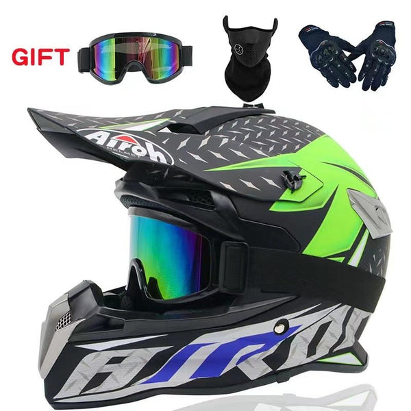 Matte Black, Green, Gray & Blue Dirt Bike Motorcycle Helmet at KingsMotorcycleFairings.comMotocross Helmet - Matte Black, Green, Gray & Blue at KingsMotorcycleFairings.com