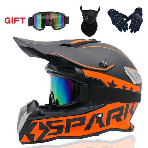 Motocross Helmet - Matte Black, Matte Orange & Silver at KingsMotorcycleFairings.com