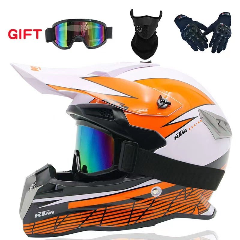 White, Orange Black Dirt Bike Motorcycle Helmet