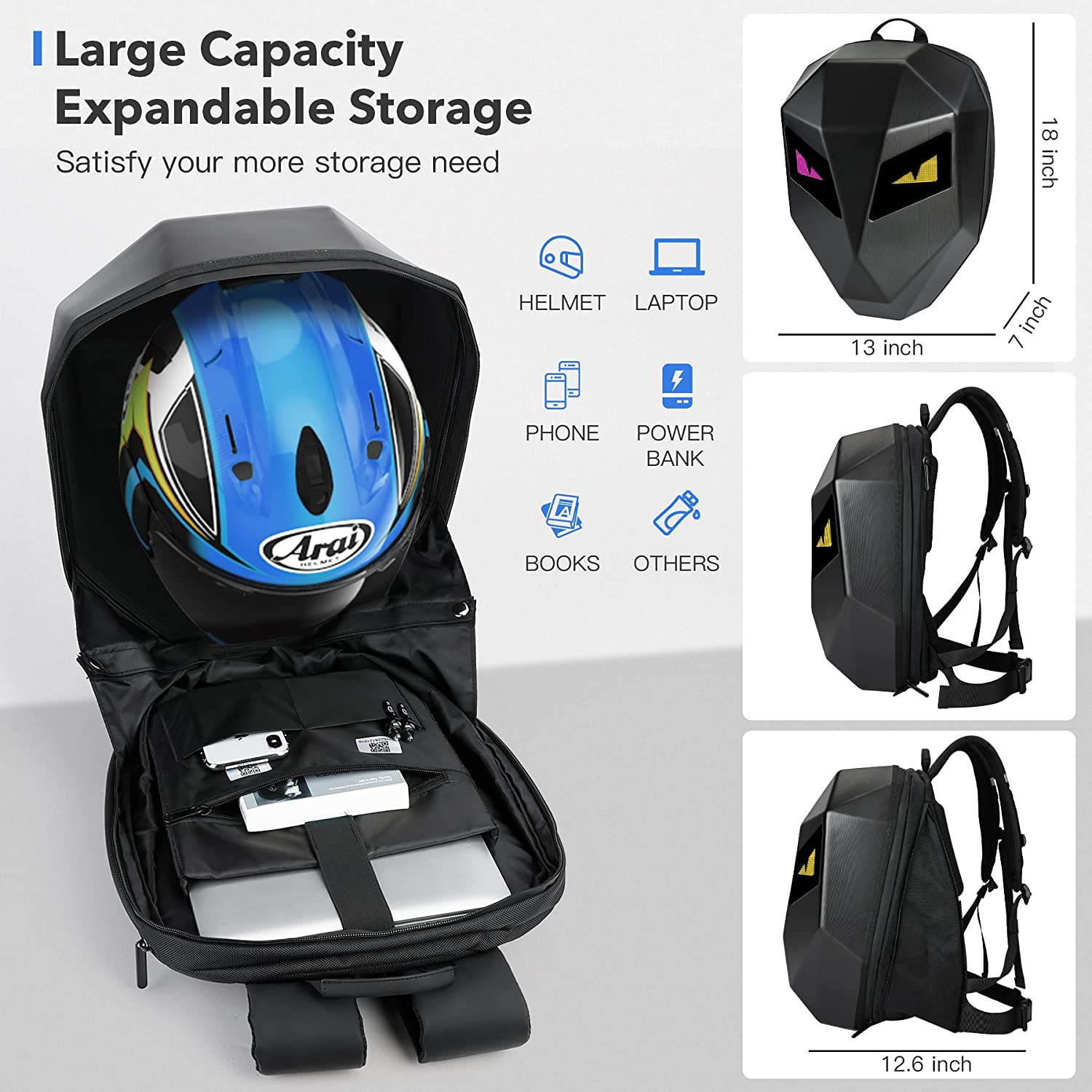 full face motorcycle helmet backpack LED Motorcycle Helmet Backpack