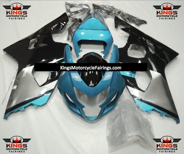 Suzuki GSXR600 (2004-2005) Light Blue, Black & Silver Fairings