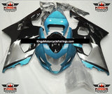 Light Blue, Black and Silver Fairing Kit for a 2004 & 2005 Suzuki GSX-R750 motorcycle