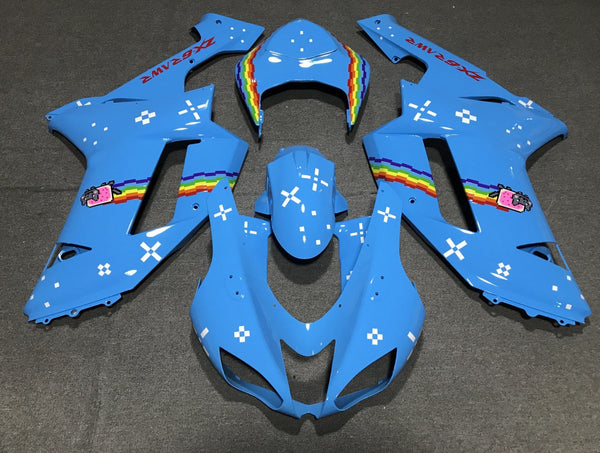 Fairing kit for a Kawasaki Ninja ZX6R 636 (2007-2008) Light Blue & Rainbow
