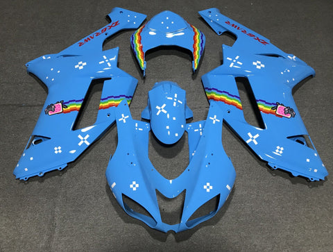 Fairing kit for a Kawasaki Ninja ZX6R 636 (2007-2008) Light Blue & Rainbow