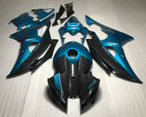 Faux Carbon Fiber and Light Blue Fairing Kit for a 2008, 2009, 2010, 2011, 2012, 2013, 2014, 2015 & 2016 Yamaha YZF-R6 motorcycle