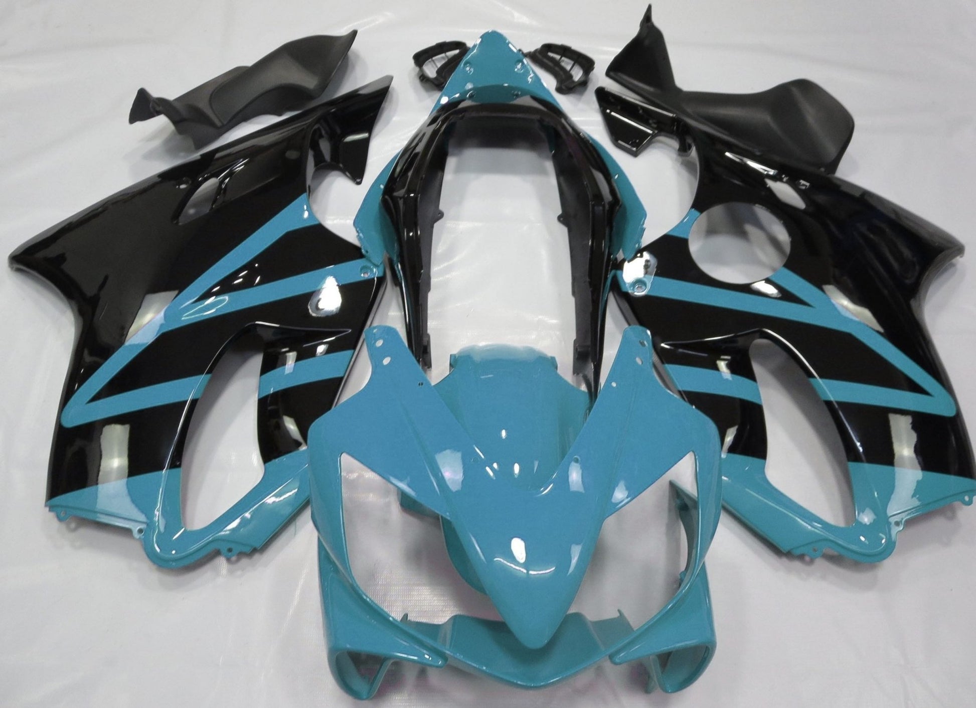 Light Blue and Black Fairing Kit for a 2004, 2005, 2006, 2007 Honda CBR600F4i motorcycle