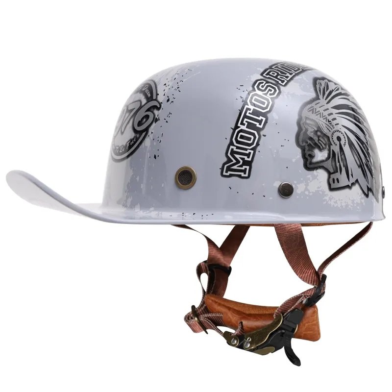 Gray and Black Native American Retro Baseball Cap Motorcycle Helmet from KingsMotorcycleFairings.com