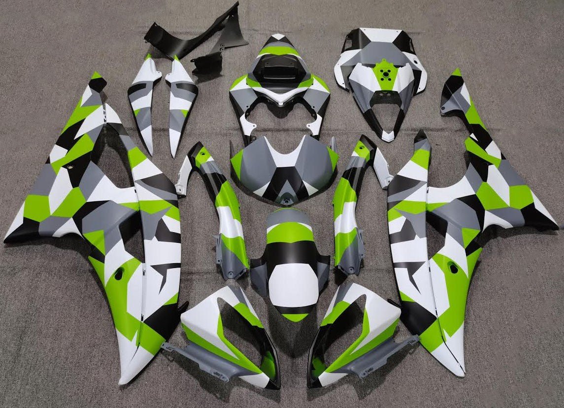 Yamaha YZF-R6 (2008-2016) Matte White, Green, Black & Gray Camouflage Fairings