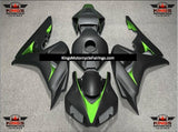 Matte Black and Neon Green Fairing Kit for a 2006 & 2007 Honda CBR1000RR motorcycle