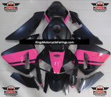 Matte Black and Pink Fairing Kit for a 2005 and 2006 Honda CBR600RR motorcycle