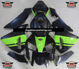 Matte Black and Neon Green Fairing Kit for a 2005 and 2006 Honda CBR600RR motorcycle