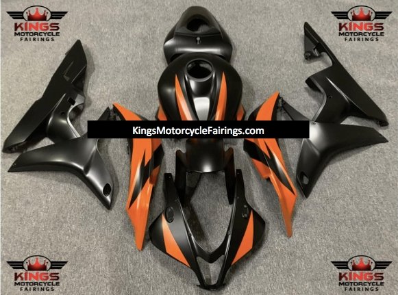 Matte Black and Orange Fairing Kit for a 2007 and 2008 Honda CBR600RR motorcycle